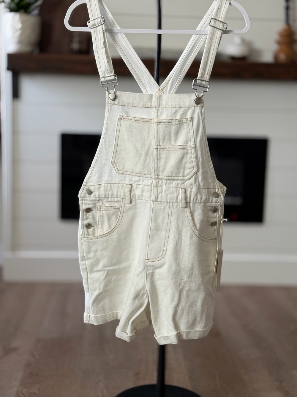 Altar'd State Cream Short Overalls